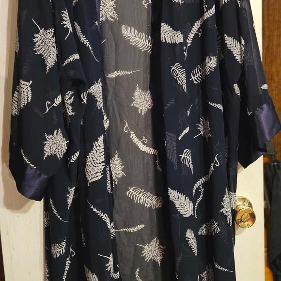 Judith Hart Intimates Robe Size 3X Navy Fern Print Sheer - Picture 2 of 8
